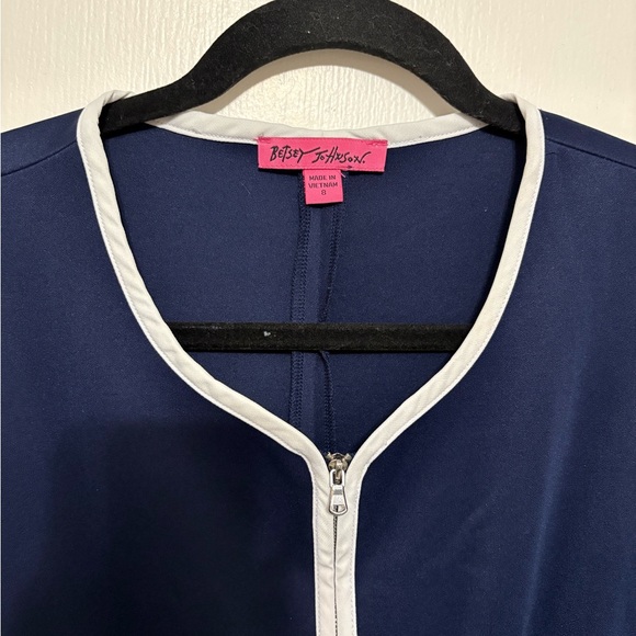 Betsey Johnson Navy Blue White Trim Zip Front Sleeveless Dress Size 8 - Picture 3 of 7